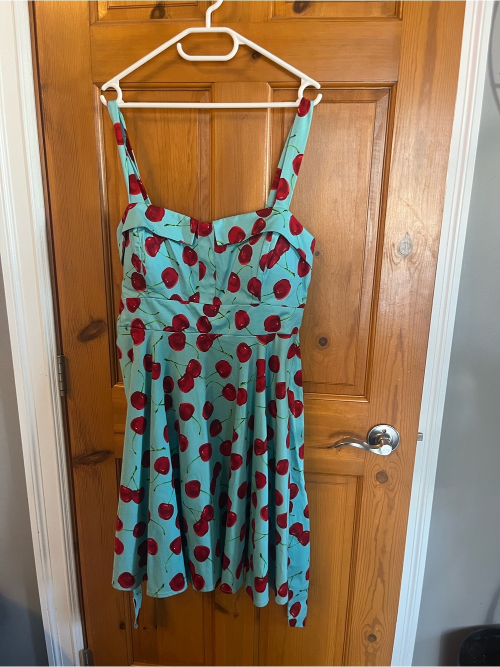Cherry Print Swing Dress - Aqua & Red